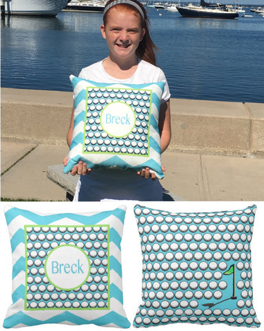 Golf Monogram Pillow (Aqua Blue)