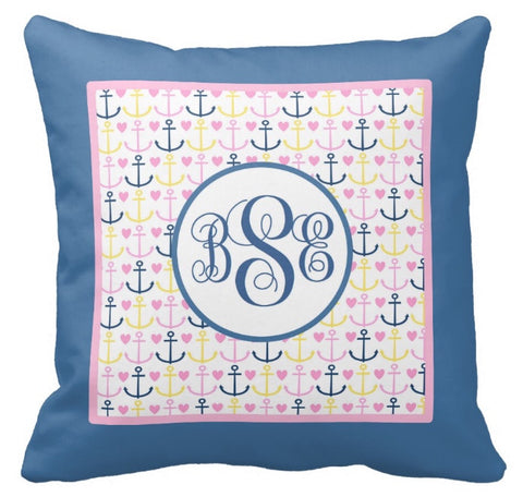 Anchor Monogram Pillow (Navy/Pink)